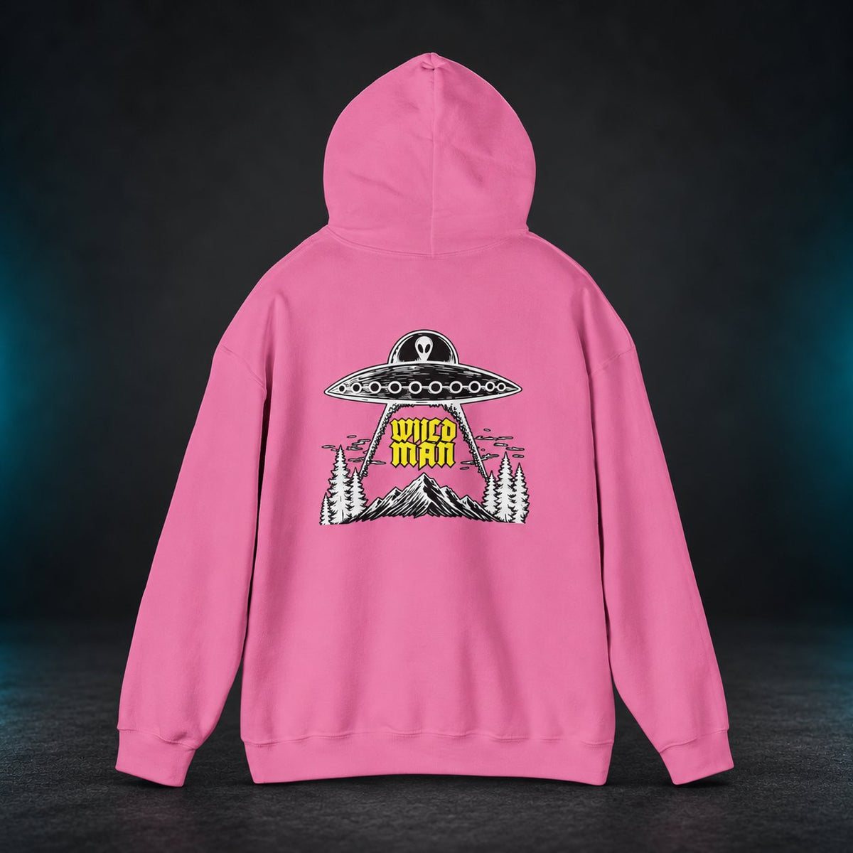 The Grays hoodie — Azalea pink back view with hood up