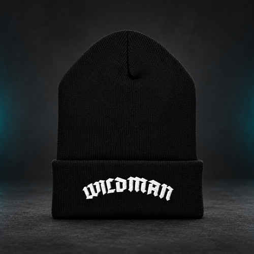Black WILDMAN embroidered beanie in charcoal studio